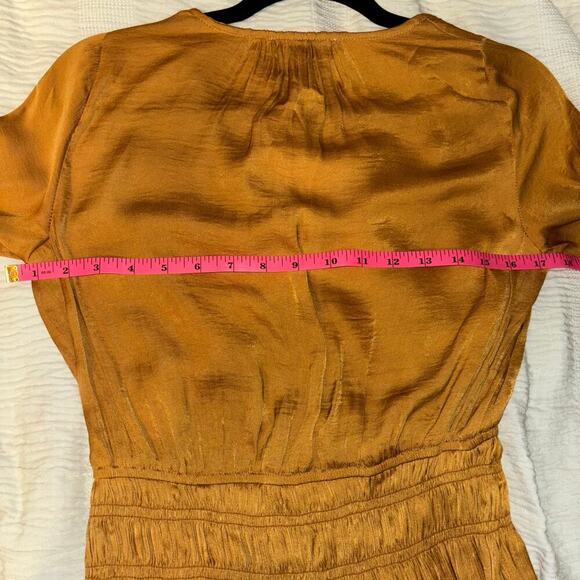 Philosophy Gold Puff Sleeve Smocked Waist Pleated Blouse Size XS NWT - Picture 12 of 14